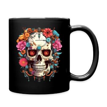 Cyborg Skull Robot Android Sugar Skull - Full Colour Mug - black - Right