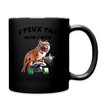 Humour chien bouledogue téléphone - Mug uni - noir - Droite