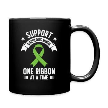Mental Health Awareness Month Green Ribbon Support - Full Colour Mug - black - Right