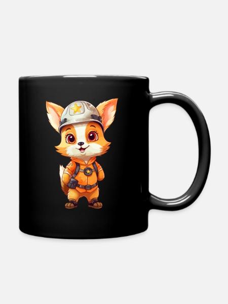 Süßer Fuchs als Feuerwehrmann - Feuerwehr Waldtier - Tasse einfarbig - Schwarz
