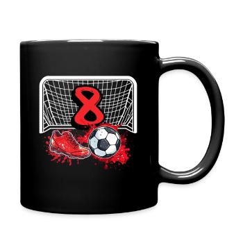 8. Geburtstag Fußball - Tasse einfarbig - Schwarz - Rechts