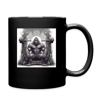 Gorilla, Affe, Antikes Fitnessgerät, Fitness - Tasse einfarbig - Schwarz - Rechts
