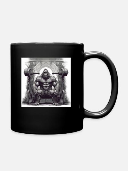 Gorilla, Monkey, Antique Fitness Equipment, Fitness - Full Colour Mug - black