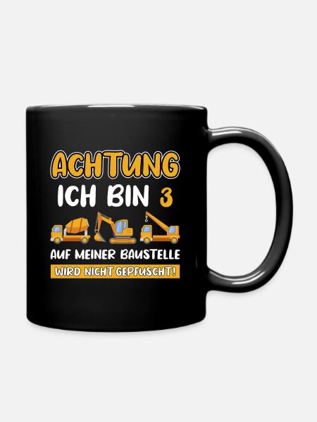 Geburtstag Bagger LKW Kran Minibauleiter 3 Jahre - Tasse einfarbig - Schwarz