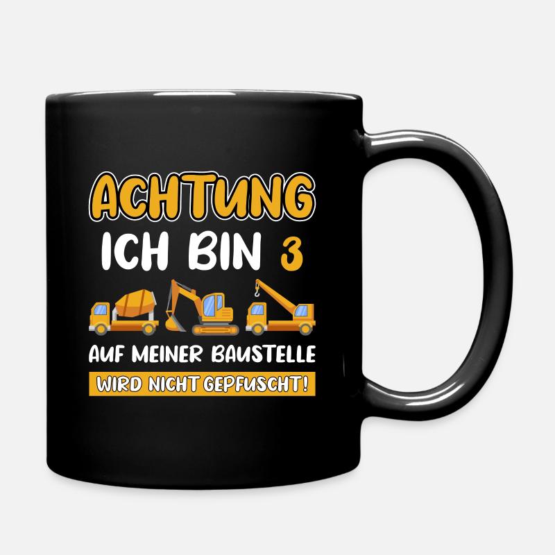 Geburtstag Bagger LKW Kran Minibauleiter 3 Jahre - Tasse einfarbig - Schwarz