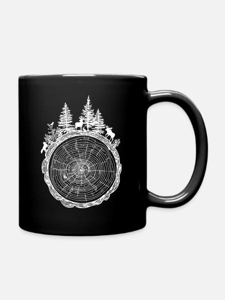 Wald auf Baumquerschnitt - Tasse einfarbig - Schwarz