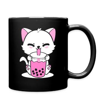 Cat Drinking Boba Cat Lover - Full Colour Mug - black - Right