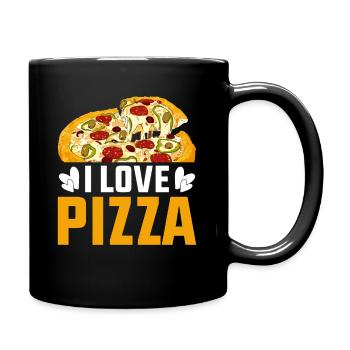 Ich Liebe Pizza Pizzaherz Pizzastück - Tasse einfarbig - Schwarz - Rechts