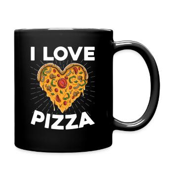 Ich Liebe Pizza Pizzaherz Pizzastück - Tasse einfarbig - Schwarz - Rechts