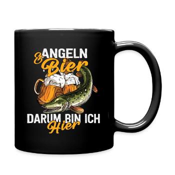 Angeln & Bier Darum Bin Ich Hier - Tasse einfarbig - Schwarz - Rechts
