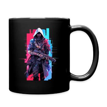 Epic Gamer Cyber Assassin in Red and Blue - Full Colour Mug - black - Right