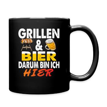 Grillen und Bier Darum bin ich hier Grillsaison - Tasse einfarbig - Schwarz - Rechts