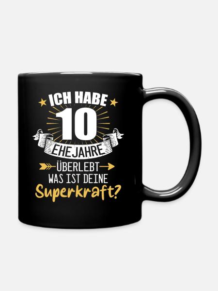 10 Hochzeitstag Geschenk Ehejahre - Tasse einfarbig - Schwarz