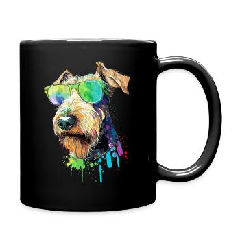 Welsh Terrier Airedale Terrier mit Sonnenbrille - Tasse einfarbig - Schwarz - Rechts