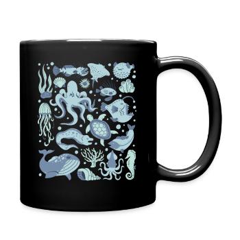 Tiefsee Fische Oktopus Anglerfisch Laternenfisch - Tasse einfarbig - Schwarz - Rechts