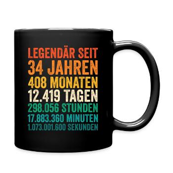 34 Jahre Vierunddreißigster Geburtstag - Tasse einfarbig - Schwarz - Rechts