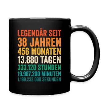 38 Jahre Achtunddreißigster Geburtstag - Tasse einfarbig - Schwarz - Rechts