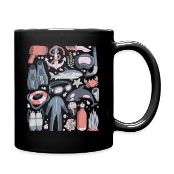 Tauchen Doodles Scuba Schnorcheln Tauchausrüstung - Tasse einfarbig - Schwarz - Rechts