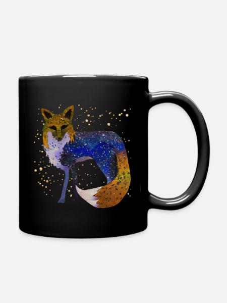 Fuchs bei Nacht - Tasse einfarbig - Schwarz