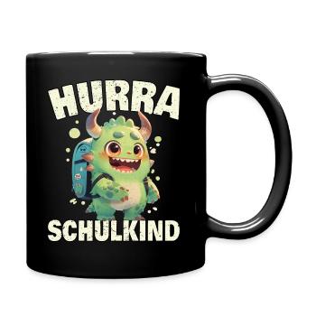 Schulkind Hurra Einschulung Monster mit Schulmappe - Tasse einfarbig - Schwarz - Rechts