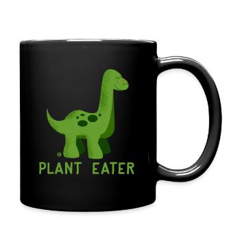 Cute Dinosaur Plant Eater - Vegetarian Vegan - Full Colour Mug - black - Right