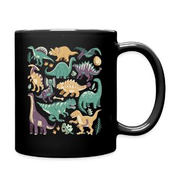 Dinosaurier Doodles Dino T-Rex Velociraptor Urzeit - Tasse einfarbig - Schwarz - Rechts