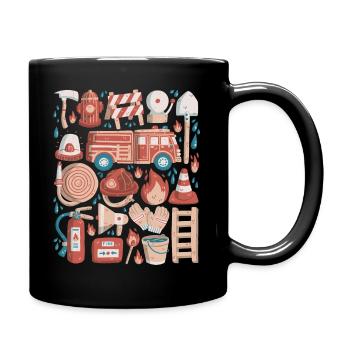 Fire Brigade Doodles Fire Truck Firefighter - Full Colour Mug - black - Right