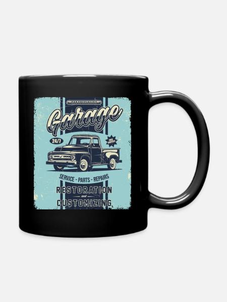 Autogaragen-Retro-Schilder - Tasse einfarbig - Schwarz