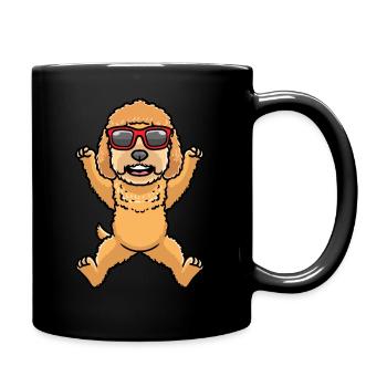 Goldendoodle dog dancing with sunglasses - Full Colour Mug - black - Right