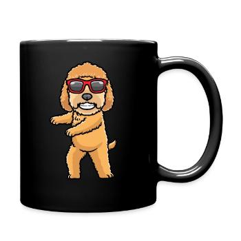 Goldendoodle dog dancing with sunglasses - Full Colour Mug - black - Right