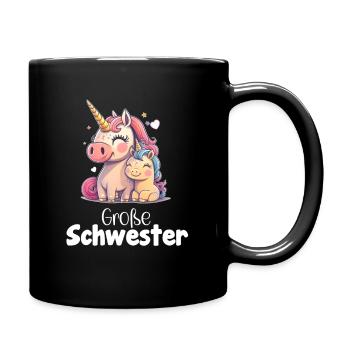 Große Schwester Einhorn - Tasse einfarbig - Schwarz - Rechts