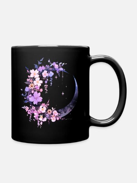 Moon purple Flowers - Tasse einfarbig - Schwarz