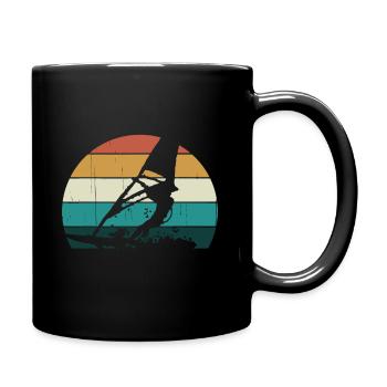 Retro Windsurfen - Strand / Sonnenuntergang & Windsurfen - Tasse einfarbig - Schwarz - Rechts