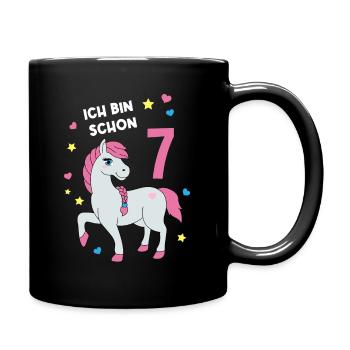 Reiterin Pferd Reitsport 7. Geburtstag Pony Reiten - Tasse einfarbig - Schwarz - Rechts