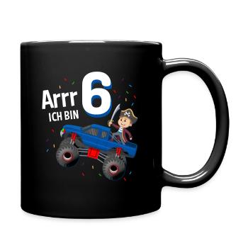 Monstertruck Pirat Seeräuber 6. Geburtstag - Tasse einfarbig - Schwarz - Rechts
