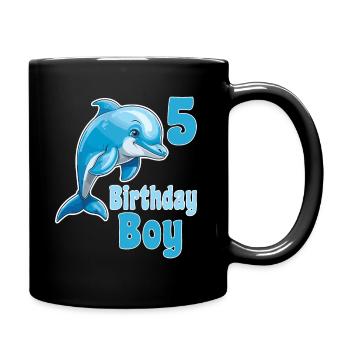5th Birthday for Boys Birthday Boy with Dolphin - Full Colour Mug - black - Right