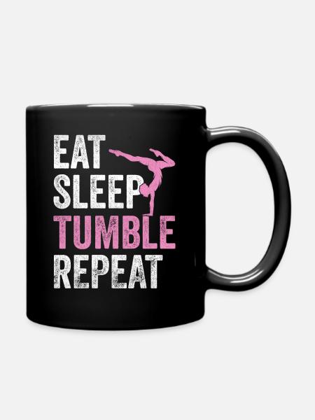 Turner, Essen, Schlafen, Fallen, Wiederholen, Gymnastik - Tasse einfarbig - Schwarz