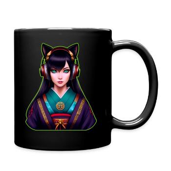 Geisha moderne avec écouteurs - Mug uni - noir - Droite