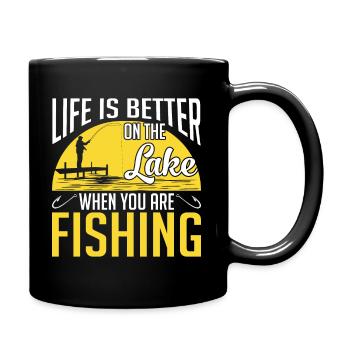 Life is better at the lake when you fish - Full Colour Mug - black - Right