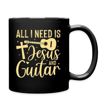 Alles Was Ich Brauche Ist Jesus Und Eine Gitarre - Tasse einfarbig - Schwarz - Rechts