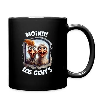 Moin Los geht's lustige Hühner Motivationsdesign - Tasse einfarbig - Schwarz - Rechts