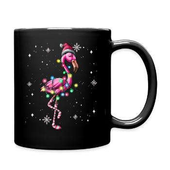 Cute Pink Flamingo Christmas Tree Lights Wrapped - Full Colour Mug - black - Right