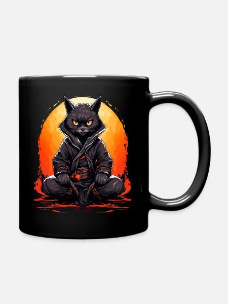 Samurai-Katze 1 - Tasse einfarbig - Schwarz