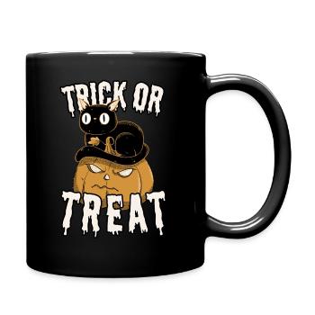 Trick or Treat Halloween Schwarze Katze mit Kürbis - Tasse einfarbig - Schwarz - Rechts