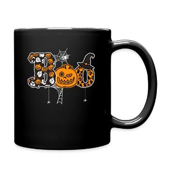 Lustiges Halloween "Boo" mit Kürbis und Hexenhut - Tasse einfarbig - Schwarz - Rechts