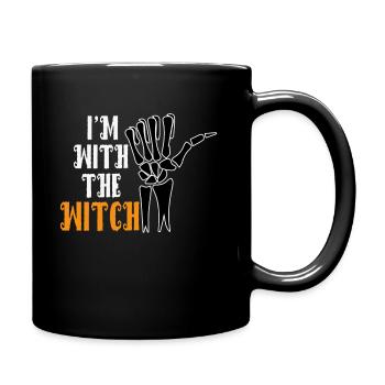 Lustige Halloween Skeletthand - I'm With The Witch - Tasse einfarbig - Schwarz - Rechts