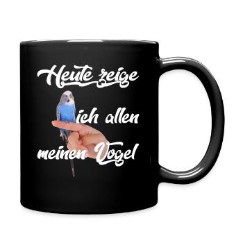 Blauer Wellensittich , lustiger Spruch - Tasse einfarbig - Schwarz - Rechts