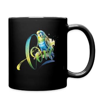 Perruche bleu vert dessin aquarelle - Mug uni - noir - Droite