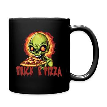 Süßes oder Pizza „Trick'r Treat“ Halloween-Spruch - Tasse einfarbig - Schwarz - Rechts