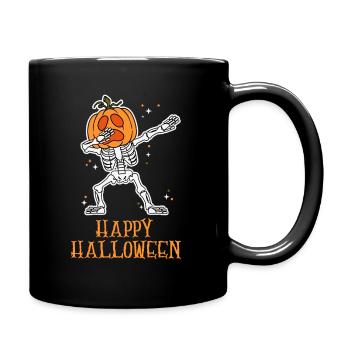 Halloween-Design: Dabbing Skelett mit Kürbiskopf - Tasse einfarbig - Schwarz - Rechts